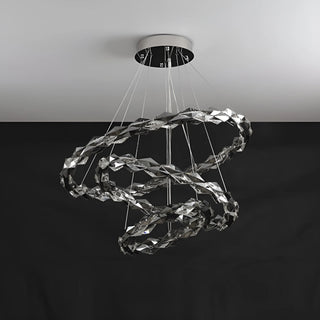Modern chandelier with smoky K9 crystal rings and soft LED glow, perfect for dining or living rooms