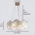Round glass chandelier in soft white finish, 23.6 inch diameter with adjustable 59 inch suspension