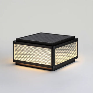 MIRODEMI Solar Black LED Outdoor Pillar Light with wave-patterned glass – waterproof aluminum post lamp for garden, fence, villa, and yard