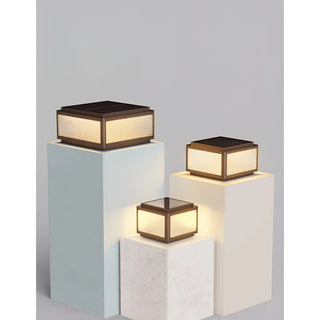 MIRODEMI Solar LED Outdoor Pillar Lights in three sizes – wave-glass models on minimalist pedestals