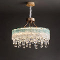 Starry Sky Blue crystal chandelier with cascading crystal drops and brushed gold frame – modern luxury ceiling lighting
