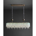 Starry sky blue K9 crystal island chandelier with textured glass panels and hanging crystal accents