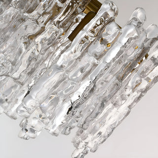 Detailed view of handcrafted textured clear Murano glass elements on a luxury chandelier