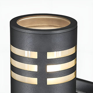 Top close-up of the black outdoor wall light showing clean lines and glass details