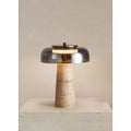 MIRODEMI travertine table lamp with smoked glass shade and brass top accent, warm ambient lighting for modern bedroom or living room