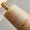 Macro close-up of travertine stone texture on MIRODEMI lamp base, highlighting natural pores and warm earthy tones