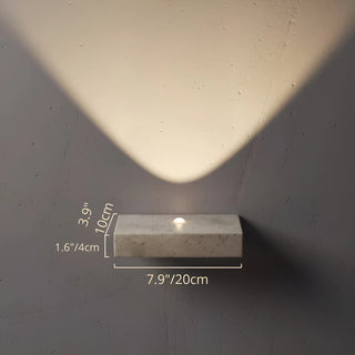 travertine wall lamp dimensions shown with warm light projection