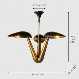 Dimensions of the Trombara 3-light chandelier: 66 cm / 26 in width and depth, 77.5 cm / 30.5 in height, 12.7 cm / 5 in canopy