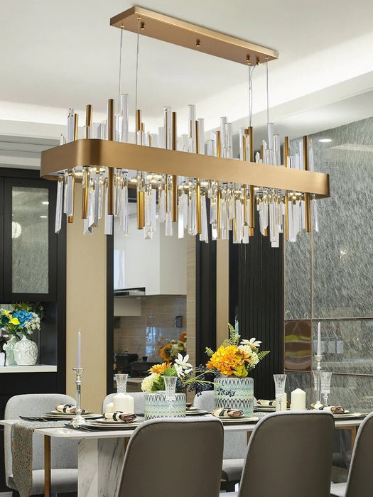 MIRODEMI® Gold/black rectangle crystal chandelier for dining room, kitchen island