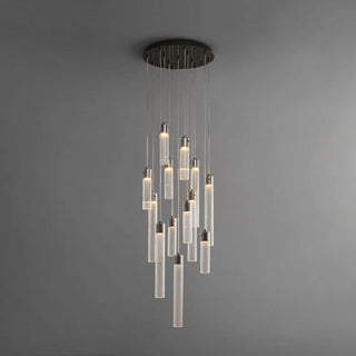 Urban Minimalist 13-light fluted glass pendant chandelier with a pearl black ceiling base