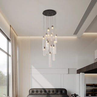 Urban Minimalist glass pendant chandelier above a modern living room