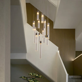 Urban Minimalist glass pendant chandelier lighting a modern staircase
