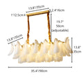 Dimensions diagram of Velmira rectangular glass chandelier measuring 35.4 inches wide with adjustable suspension height