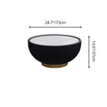 Black round coffee table with gold base and white marble-effect rock slab top, 28.7 inches 73cm diameter 14.6 inches 37cm height