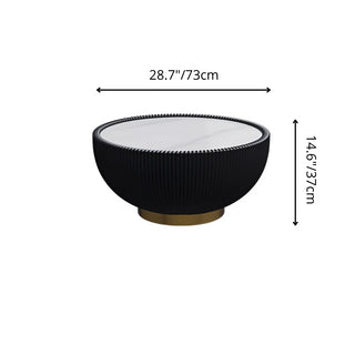 Black round coffee table with gold base and white marble-effect rock slab top, 28.7 inches 73cm diameter 14.6 inches 37cm height