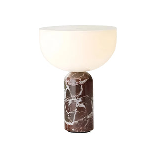 Violet red marble cordless rechargeable table lamp with frosted glass bowl shade