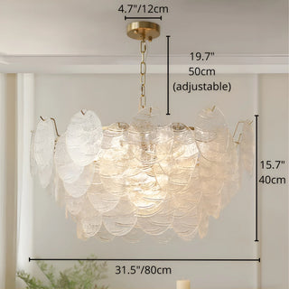Virella large Murano glass chandelier dimensions 80cm with layered textured glass discs and adjustable chain