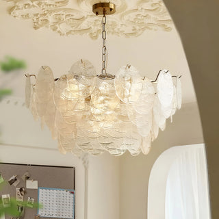 Virella tiered Murano glass chandelier in elegant classic interior with warm ambient luxury lighting