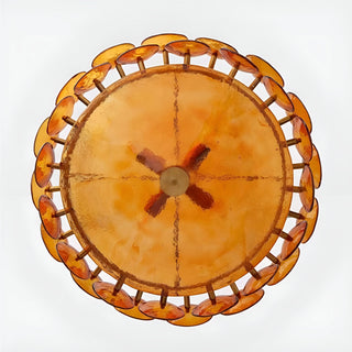 Direct bottom view of Viviana Mid-Century Glass Disc Chandelier in Amber