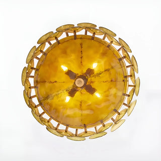 Bottom view of Viviana Mid-Century Glass Disc Chandelier in Amber