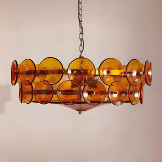 Viviana Mid-Century Glass Disc Chandelier in Amber