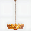 Full view of Viviana Mid-Century Glass Disc Chandelier in Amber