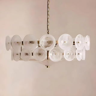 Full view of Viviana Mid-Century Glass Disc Chandelier in Clear Glass