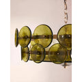 Detail of olive green glass discs on Viviana Chandelier