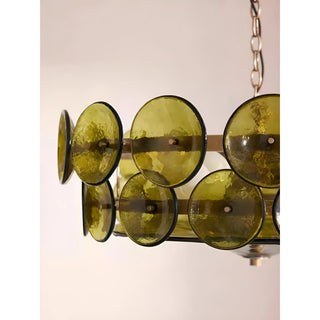 Detail of olive green glass discs on Viviana Chandelier