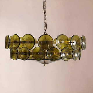 Viviana Mid-Century Glass Disc Chandelier in Olive Green