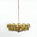 Full view of Viviana Mid-Century Glass Disc Chandelier in Olive Green