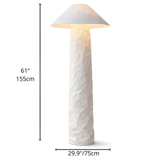 Dimension diagram of wabi-sabi paper floor lamp showing height 155 cm and shade width 75 cm