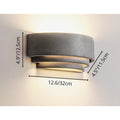 Dimensions of minimalist grey Wabi-Sabi wall light — 12.6" wide with layered concrete design