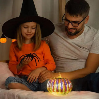 MIRODEMI® Decorative Glass Pumpkin with Timer LED Lights – A Festive Lantern for Halloween/Thanksgiving