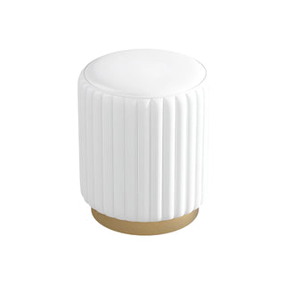 Elegant white round makeup stool with pleated upholstery and gold base – modern vanity furniture from MIRODEMI