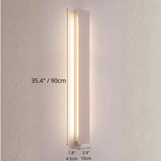 White modern vertical wall sconce with visible dimensions – 90cm height and 10cm width