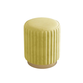 Yellow Nordic vanity stool upholstered in soft velvet with gold base — modern makeup chair by MIRODEMI