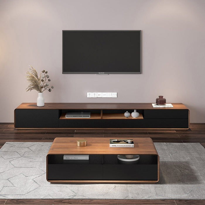 Wood Black TV Stand, Lowline Media Console with 4 Drawers