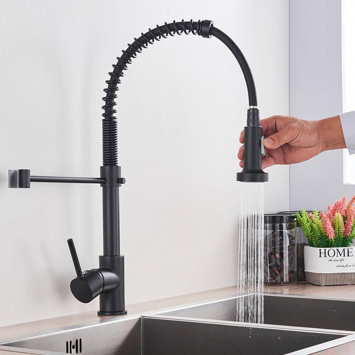 MIRODEMI® Black/Brushed Nickel Kitchen Faucet Deck Mounted Mixer Tap 360 Degree Rotation