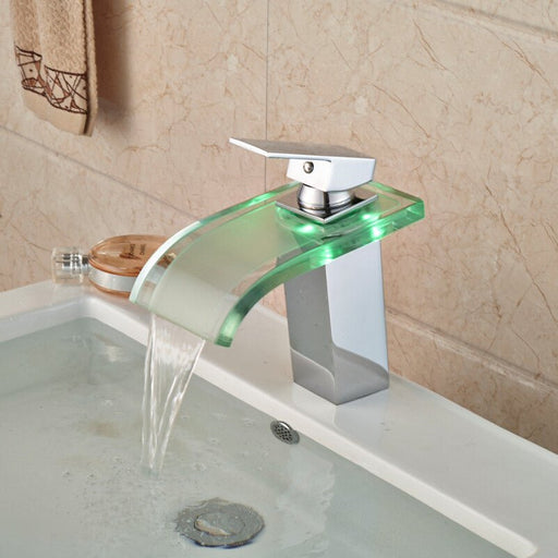 MIRODEMI® Chrome Waterfall Bathroom Sink Faucet Deck Mounted LED Light