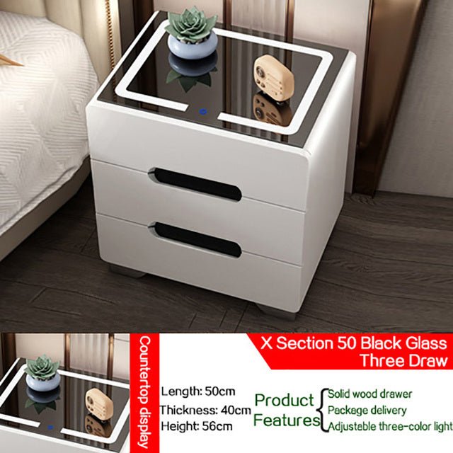MIRODEMI® White/Black Smart Bedside Cabinet With Wireless Charger & Touch Sensor Light W15.7/19.7*D15.7*H22" / Black Three Drawer