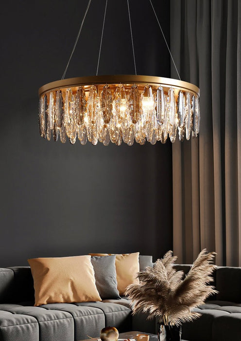 MIRODEMI® Round Gold Modern crystal chandelier for bedroom, living room Dia31.5*H9.1" / Warm White / Dimmable