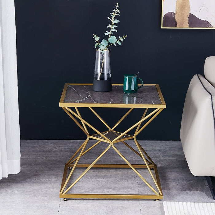 Black/Gold Luxury Tempered Glass Small Side Table