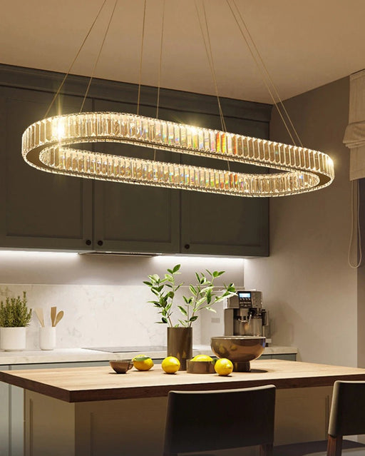 MIRODEMI® Oval modern crystal chandelier for living room, dining room, kitchen Island gold steel / L27.6*W9.8*H47.2" / Cool Light (6000K)