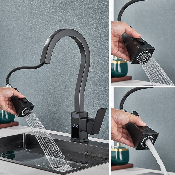MIRODEMI® Pull Out Digital Temperature Display Flexible Kitchen Faucet
