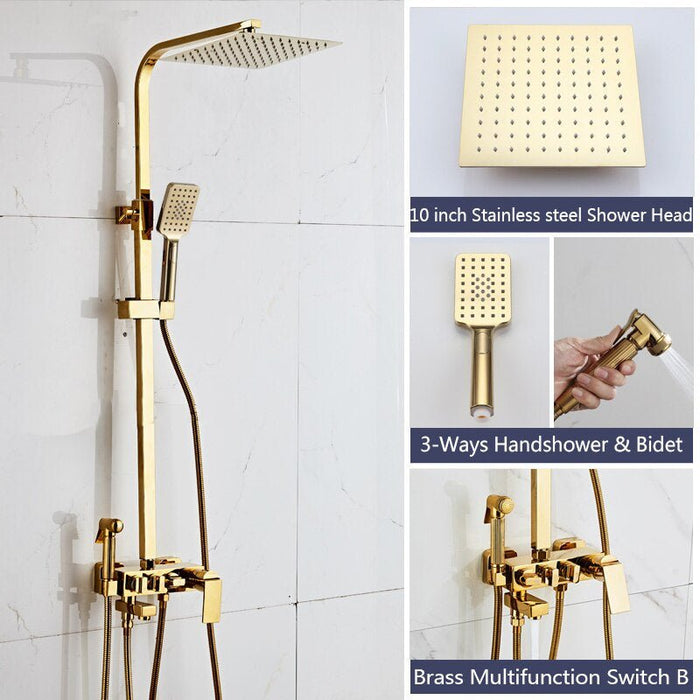 MIRODEMI® Black/Gold Brass Rainfall Bathroom Shower Set with Bidet Mixer Tap 10 inch Gold B