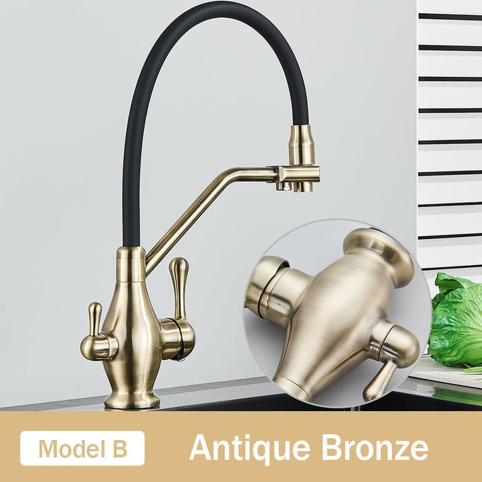 MIRODEMI® Dual Spout Swivel Pull Down Kitchen Faucet With Filter Antique Bronze / B