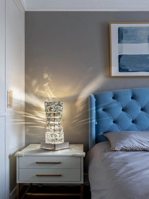 MIRODEMI® Chrome Stainless Steel Crystal Modern Table Lamp for Living Room, Bedroom, Bedside Warm light