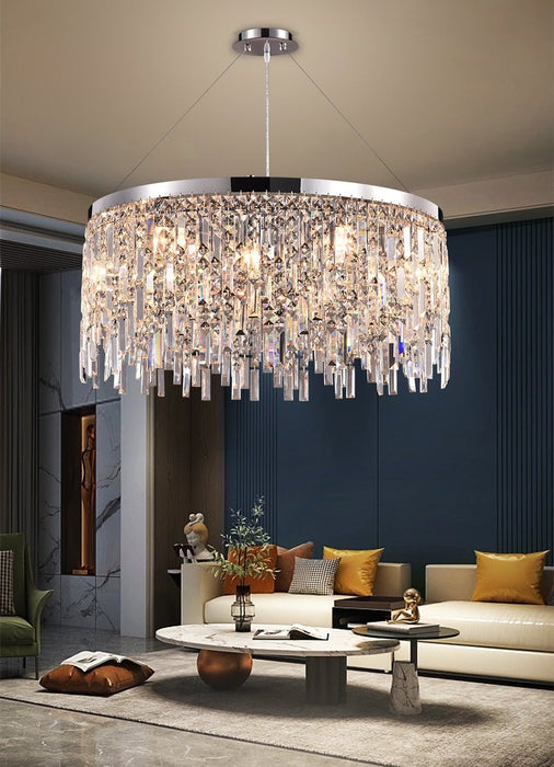MIRODEMI® Modern Drum LED Silver Crystal Chandelier for Living Room, Kitchen
