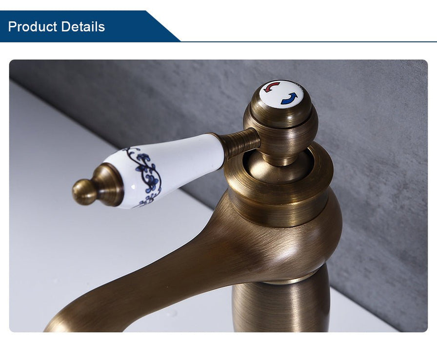 MIRODEMI® Classical Antique Brass Bathroom Sink Faucet Deck Mounted porcelain Handle